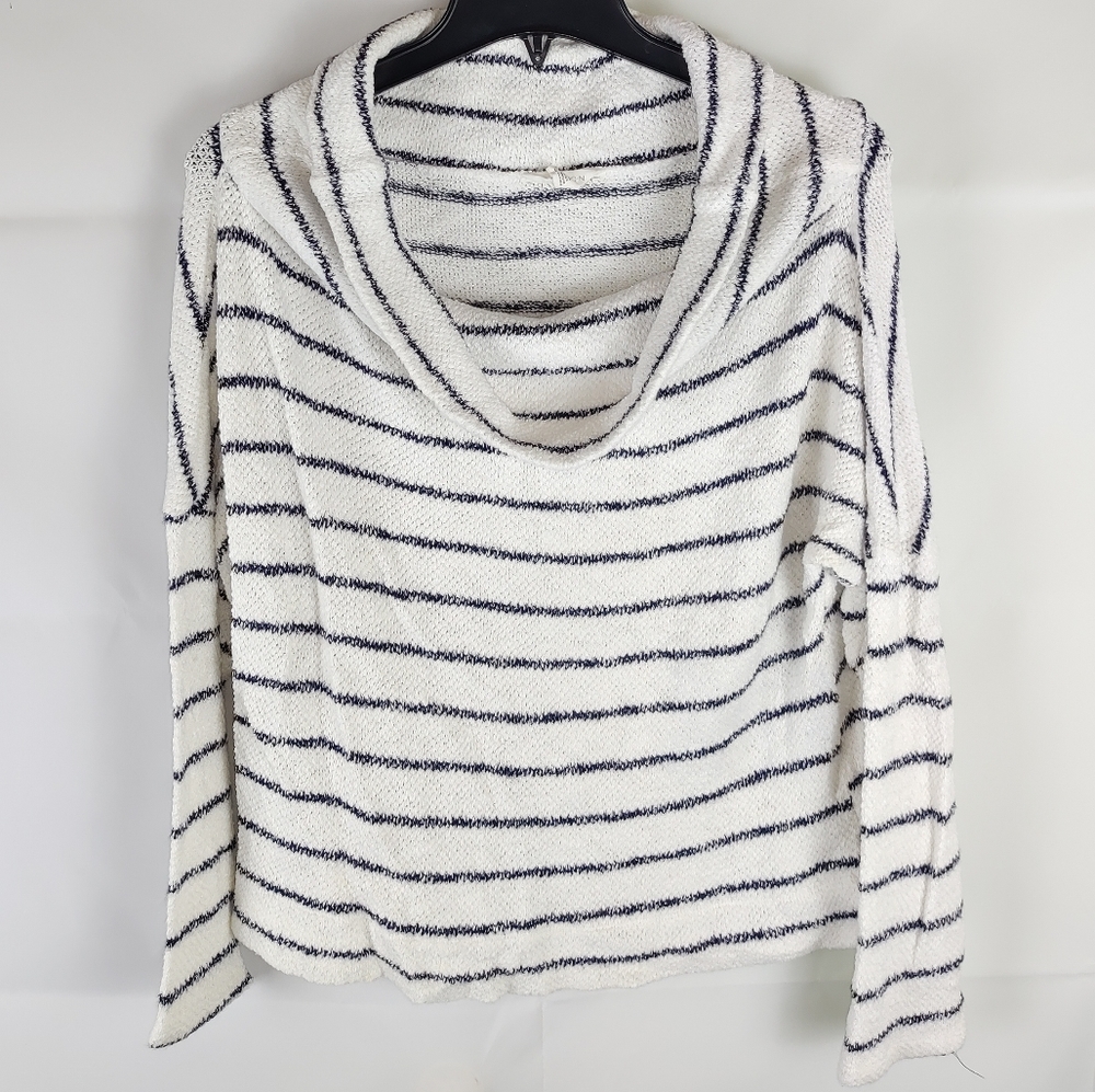 Caslon Navy and White Striped Cowl Neck Sweater